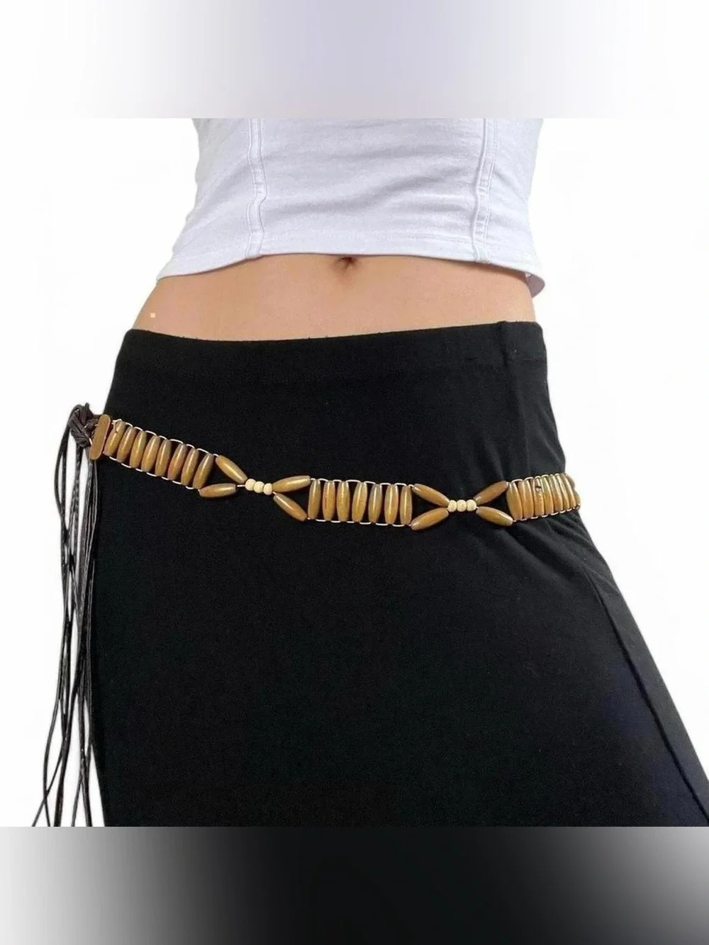 Vintage brown beaded fringe belt